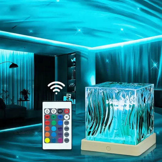 RGB Crystal LED Lamp with Rotating Night Light Projection for Bedroom Decor