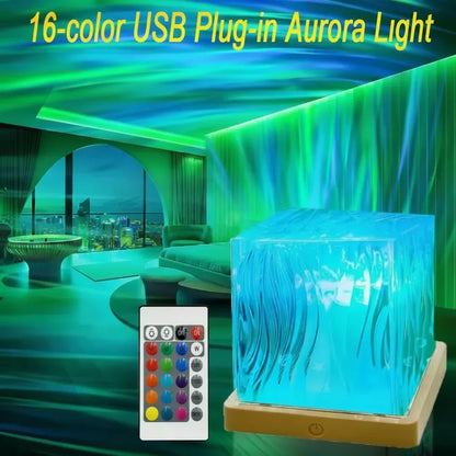 RGB Crystal LED Lamp with Rotating Night Light Projection for Bedroom Decor