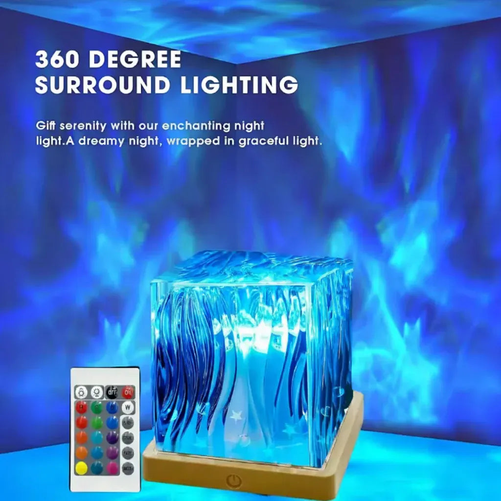 RGB Crystal LED Lamp with Rotating Night Light Projection for Bedroom Decor
