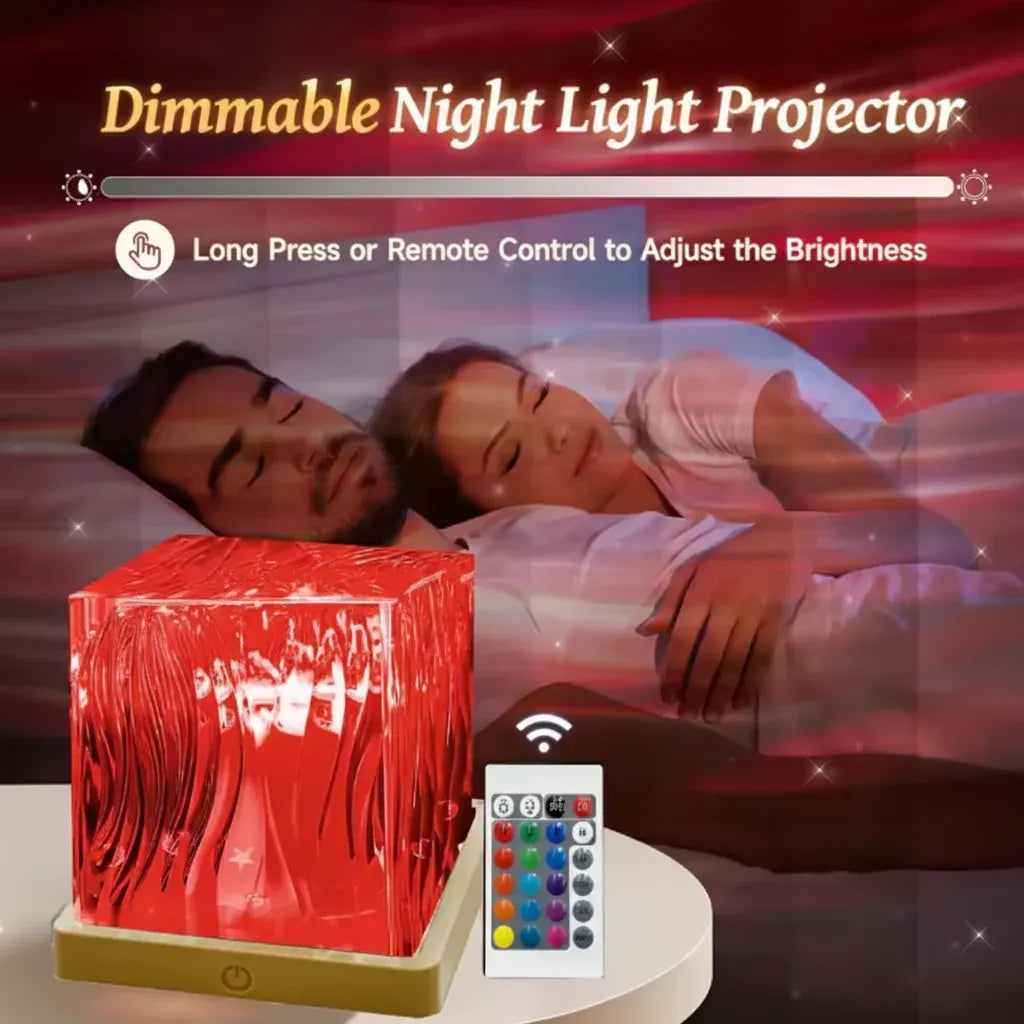 RGB Crystal LED Lamp with Rotating Night Light Projection for Bedroom Decor