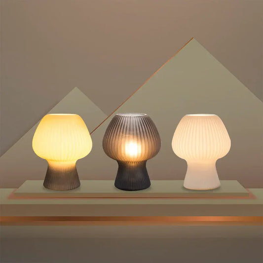 Ribbed Glass Mushroom Nightstand Lamp - Vintage Style Accent Light