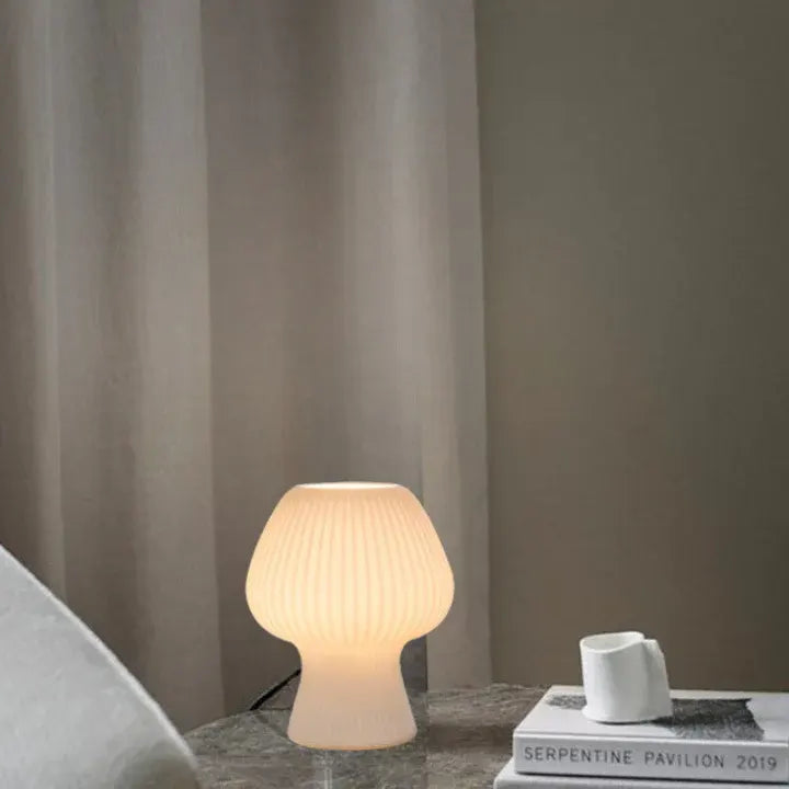 Ribbed Glass Mushroom Nightstand Lamp - Vintage Style Accent Light