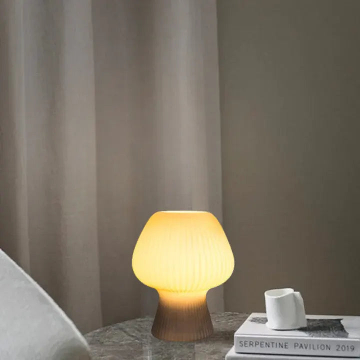 Ribbed Glass Mushroom Nightstand Lamp - Vintage Style Accent Light