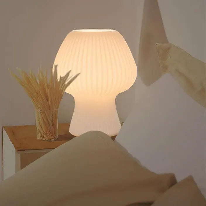 Ribbed Glass Mushroom Nightstand Lamp - Vintage Style Accent Light