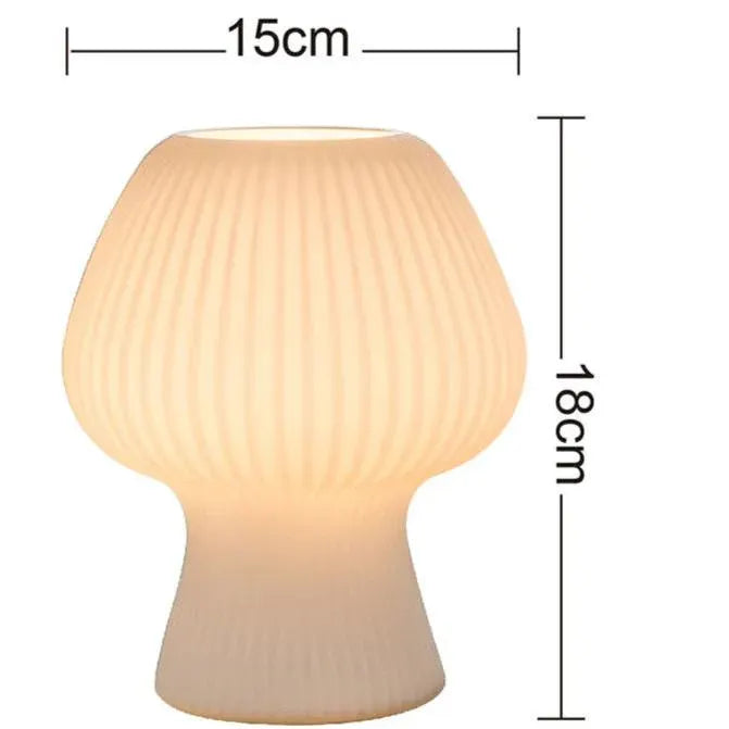 Ribbed Glass Mushroom Nightstand Lamp - Vintage Style Accent Light