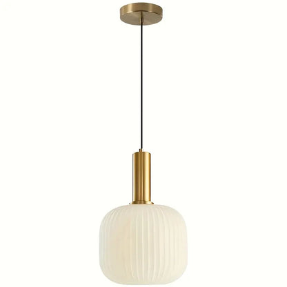 Ribbed Glass Pendant Light with Brass Accent - Modern Striped Shade Design