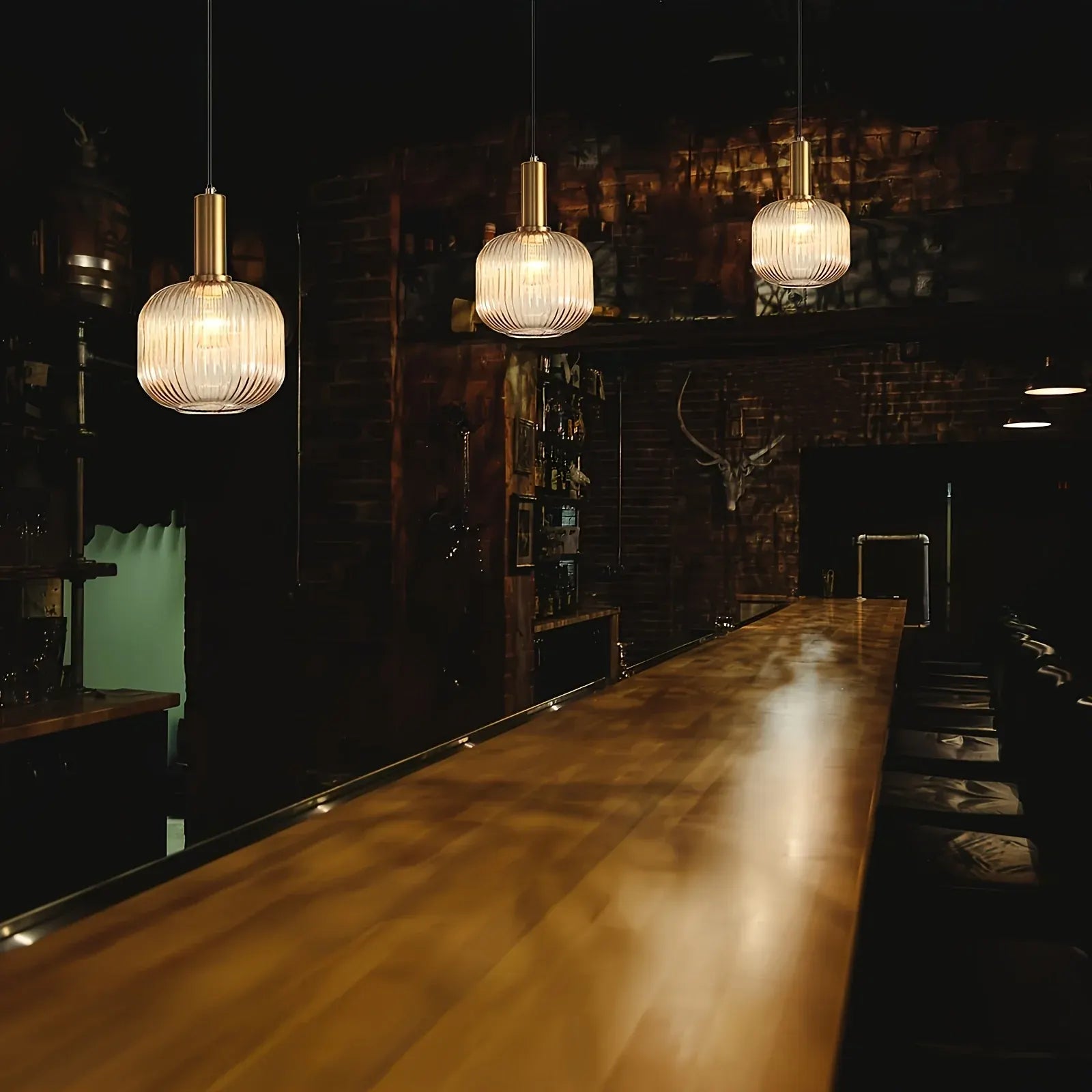 Ribbed Glass Pendant Light with Brass Accent - Modern Striped Shade Design
