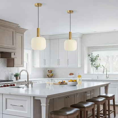 Ribbed Glass Pendant Light with Brass Accent - Modern Striped Shade Design