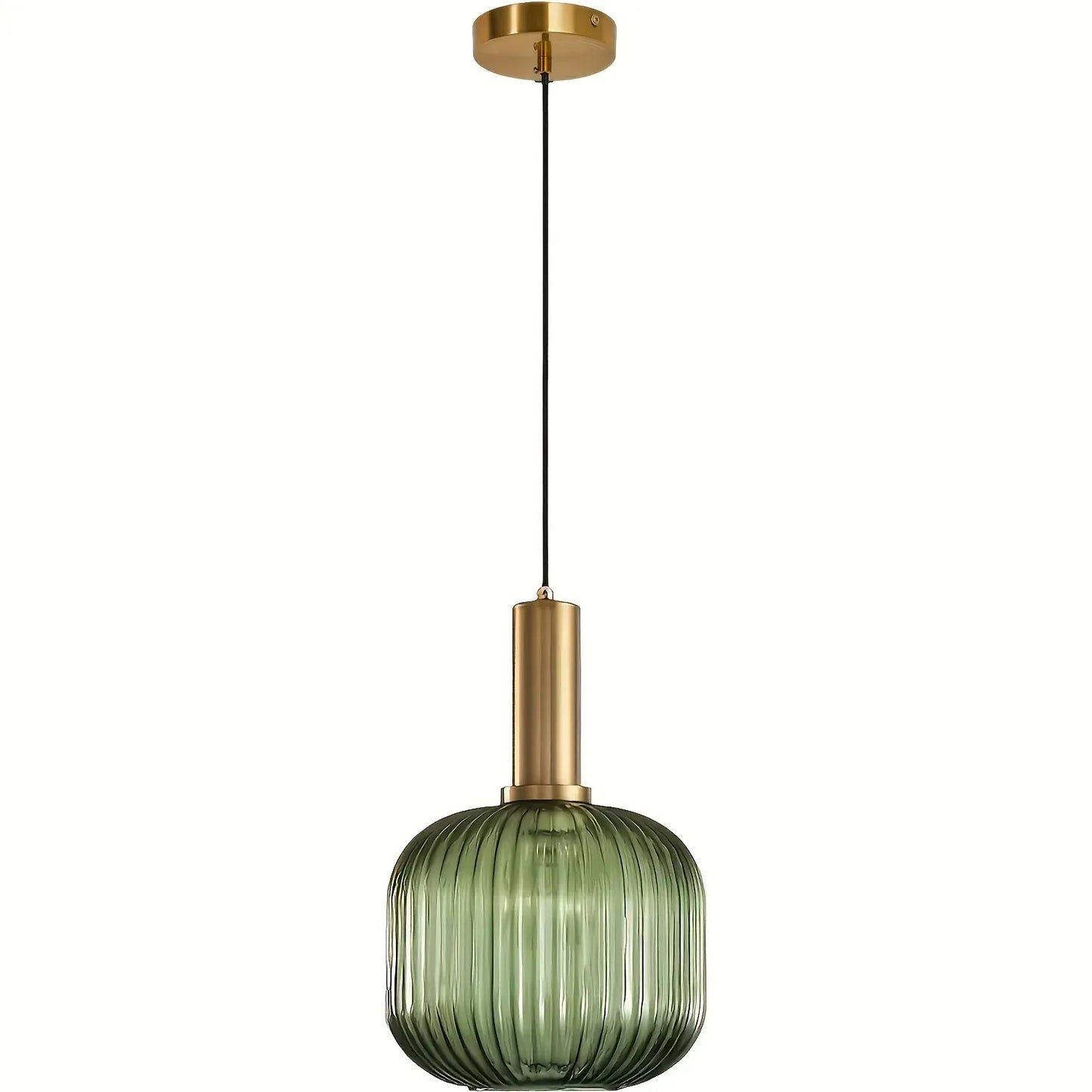 Ribbed Glass Pendant Light with Brass Accent - Modern Striped Shade Design