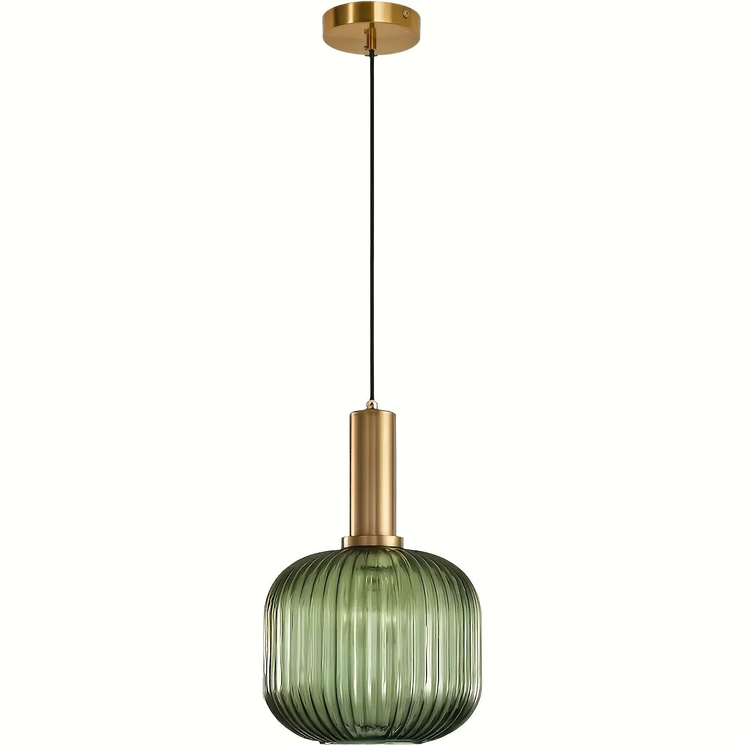Ribbed Glass Pendant Light with Brass Accent - Modern Striped Shade Design