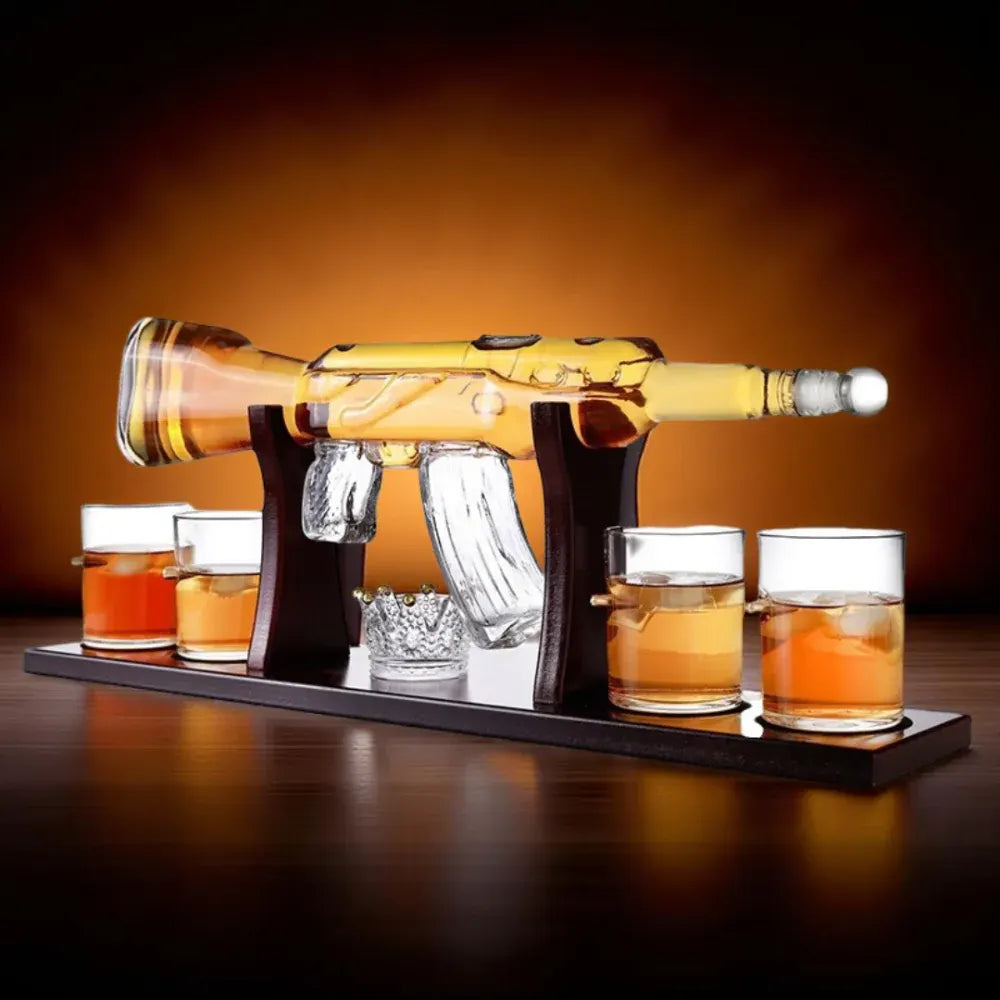Rifle-Shaped Glass Whiskey Decanter with Stand Set