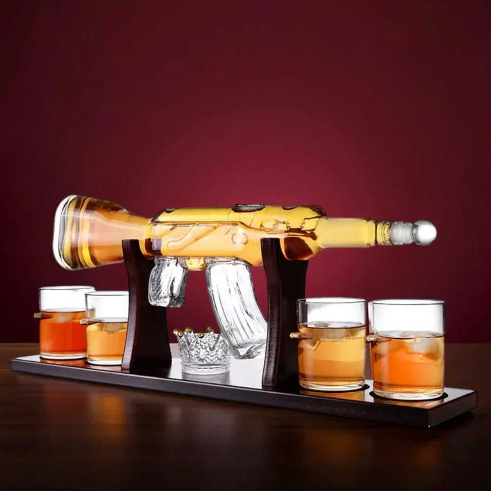 Rifle-Shaped Glass Whiskey Decanter with Stand Set