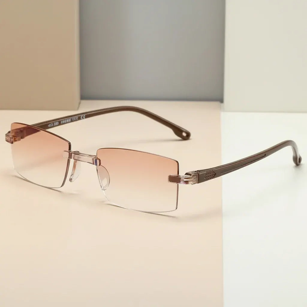 Rimless Progressive Reading Glasses with Blue Light Blocking Lenses