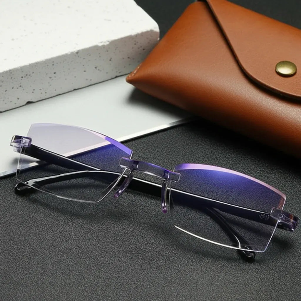 Rimless Progressive Reading Glasses with Blue Light Blocking Lenses