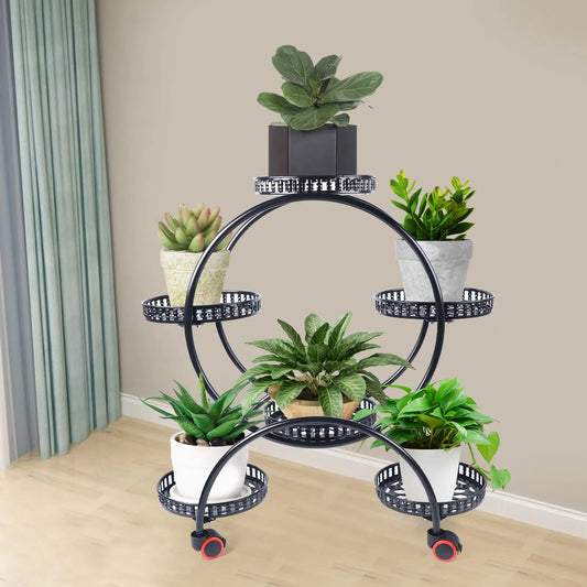 Rolling Metal Plant Stand, 6-Tier Flower Pot Holder for Indoor & Outdoor Decor