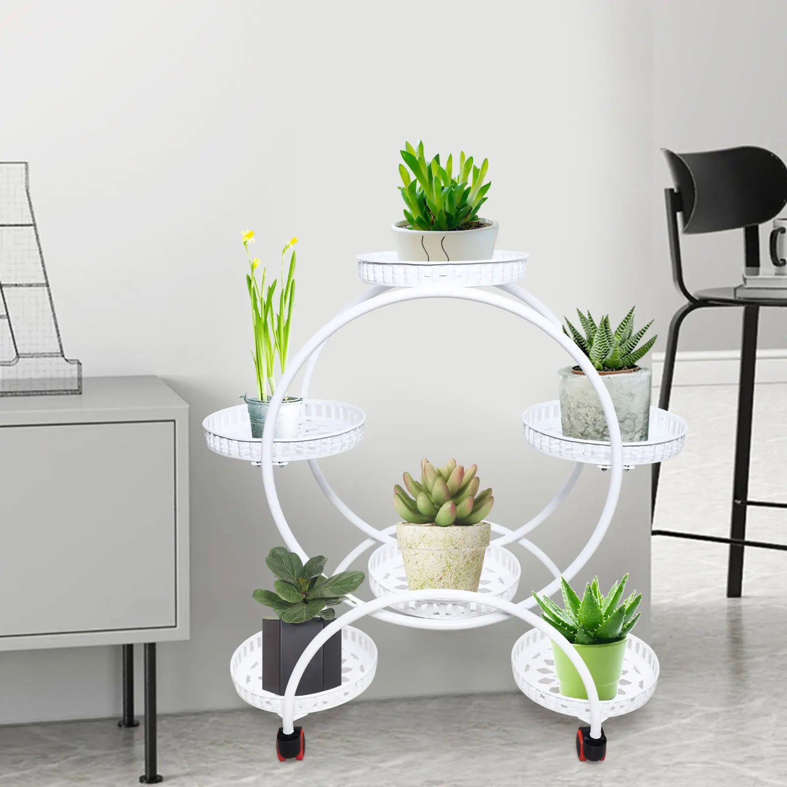 Rolling Metal Plant Stand, 6-Tier Flower Pot Holder for Indoor & Outdoor Decor