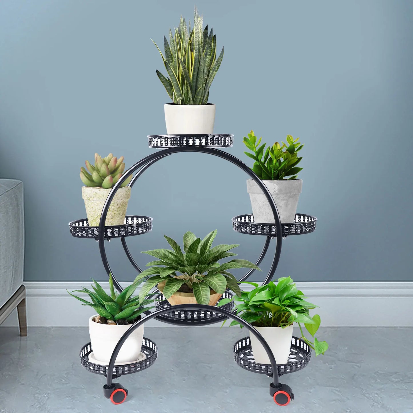 Rolling Metal Plant Stand, 6-Tier Flower Pot Holder for Indoor & Outdoor Decor
