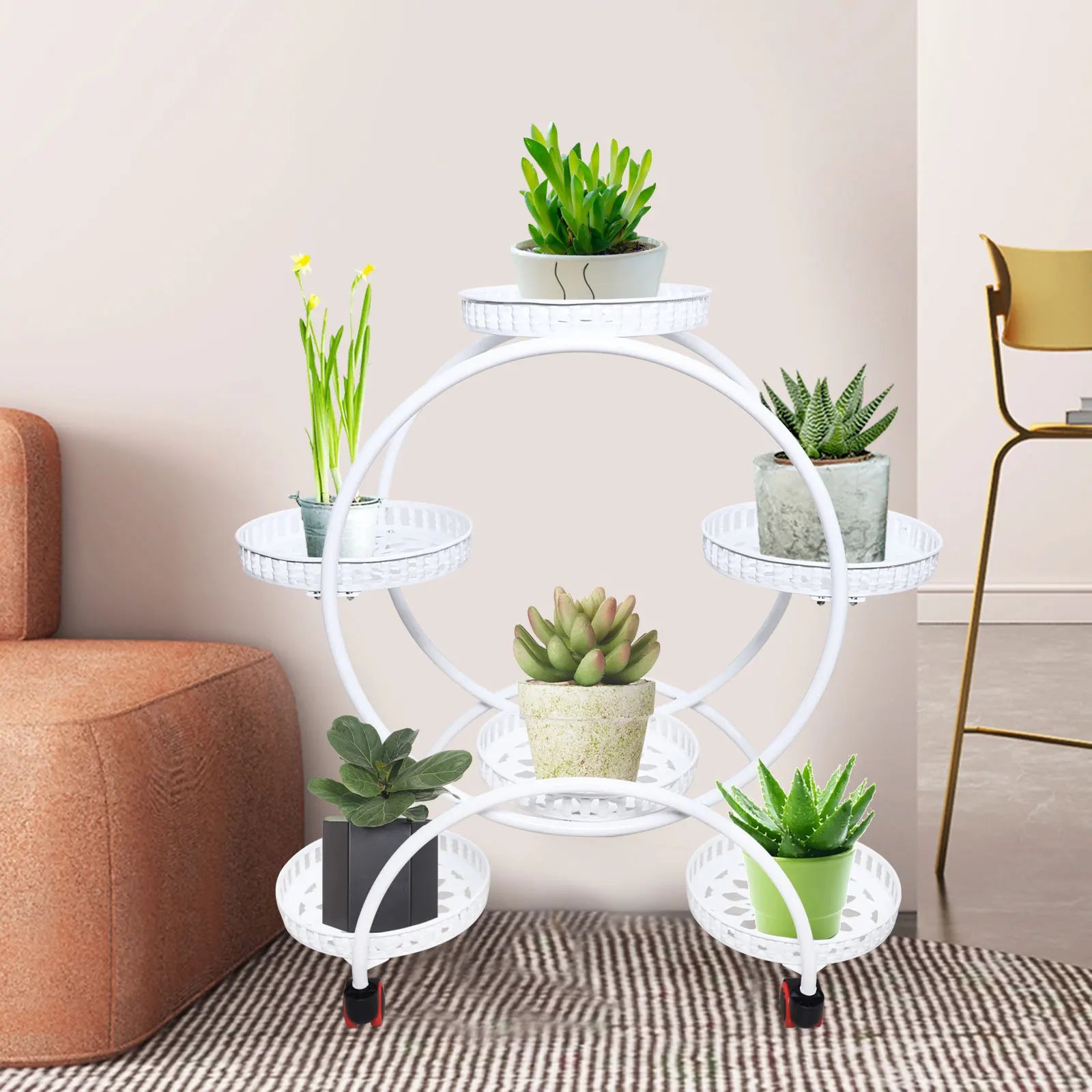 Rolling Metal Plant Stand, 6-Tier Flower Pot Holder for Indoor & Outdoor Decor