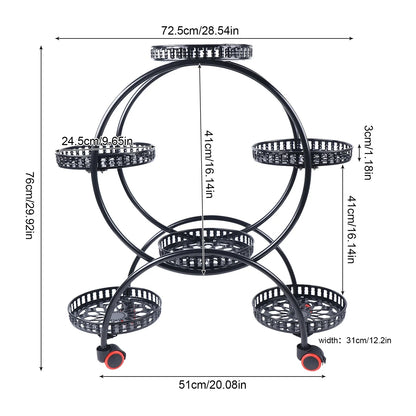 Rolling Metal Plant Stand, 6-Tier Flower Pot Holder for Indoor & Outdoor Decor