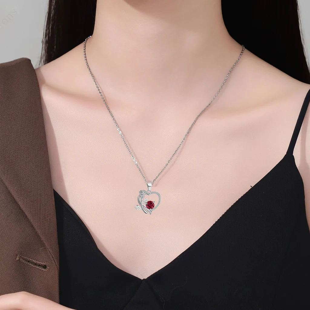 Rose Gold Heart Pendant Necklace with Zircon Bear Charm, Gift Box for Women