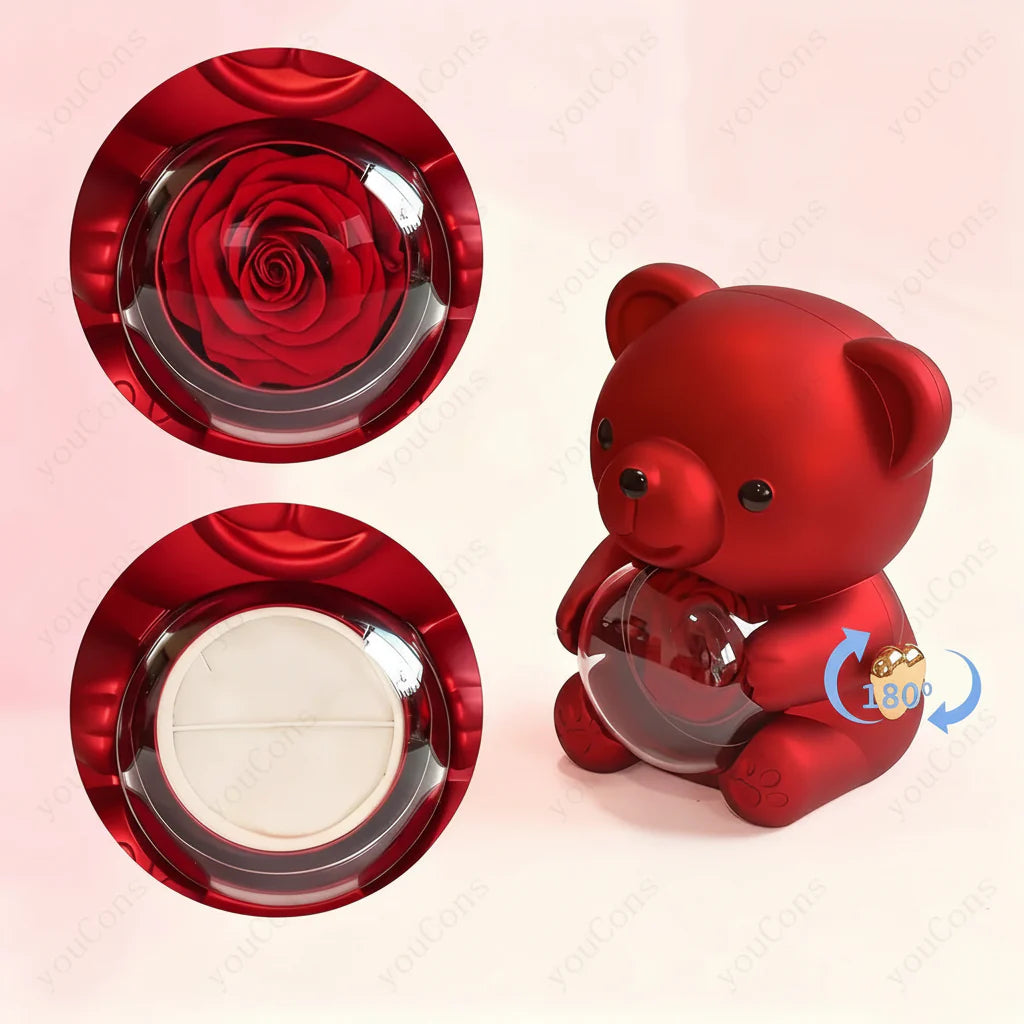 Rose Gold Heart Pendant Necklace with Zircon Bear Charm, Gift Box for Women