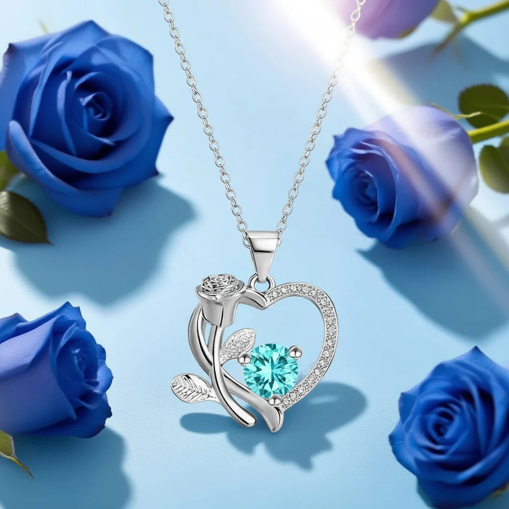 Rose Gold Heart Pendant Necklace with Zircon Bear Charm, Gift Box for Women