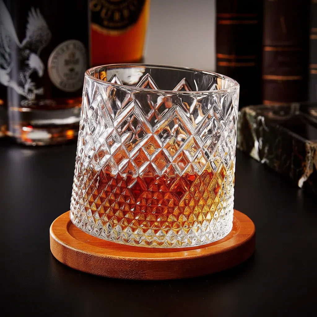 Rotating Crystal Whiskey Tumbler for Enhanced Aroma