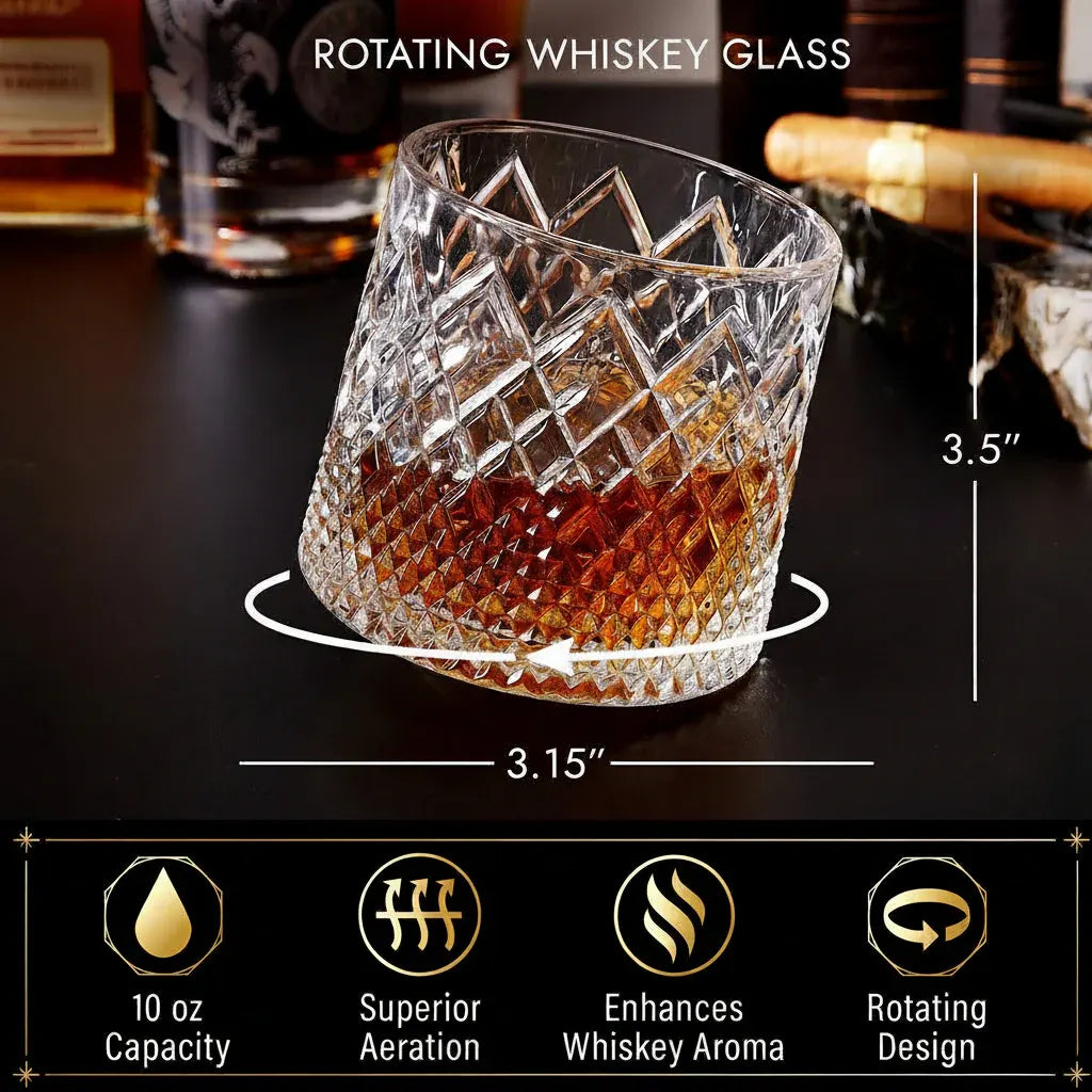 Rotating Crystal Whiskey Tumbler for Enhanced Aroma