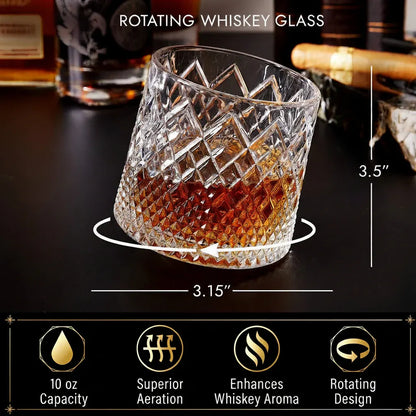 Rotating Crystal Whiskey Tumbler for Enhanced Aroma
