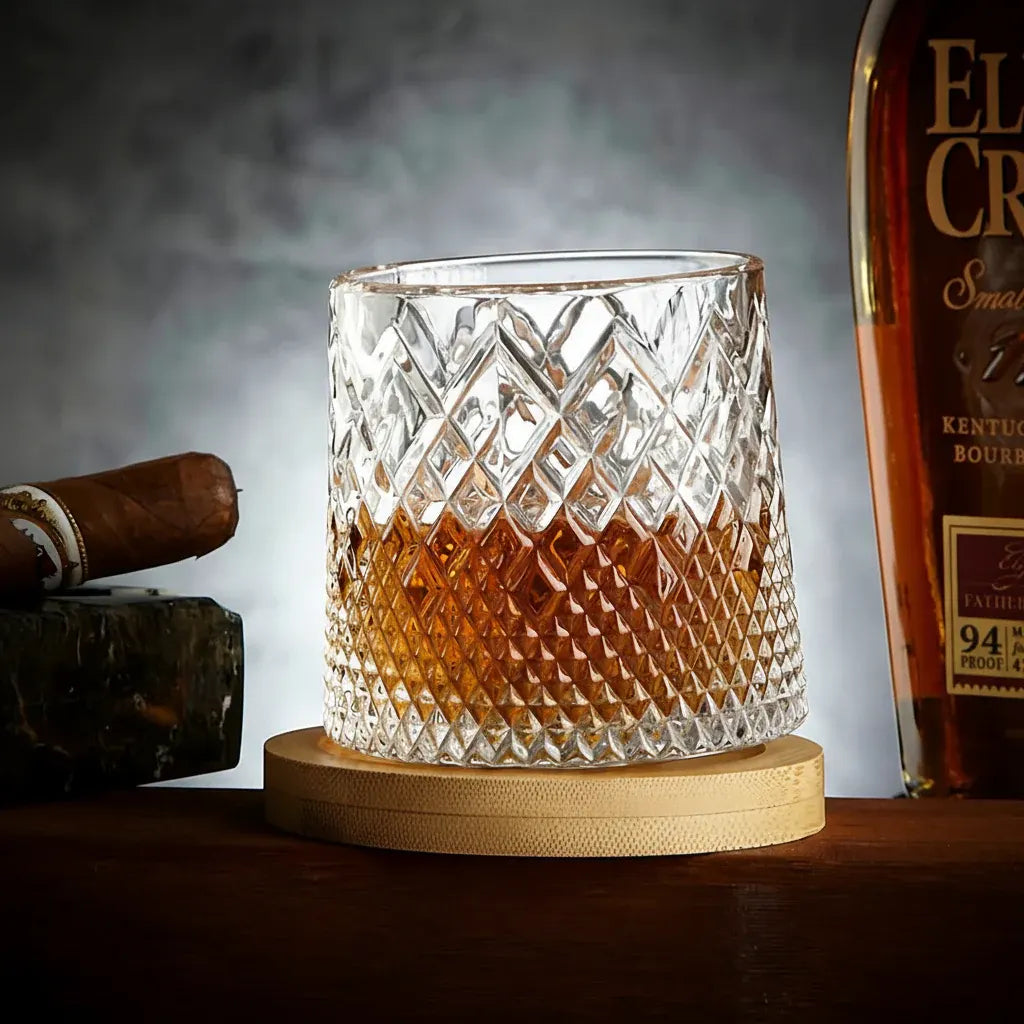 Rotating Crystal Whiskey Tumbler for Enhanced Aroma