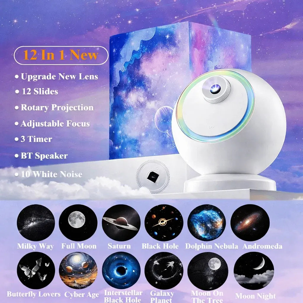 Rotating LED Galaxy Star Projector with Bluetooth Night Light