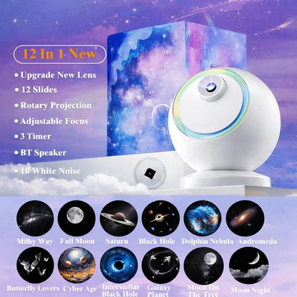 Rotating LED Galaxy Star Projector with Bluetooth Night Light