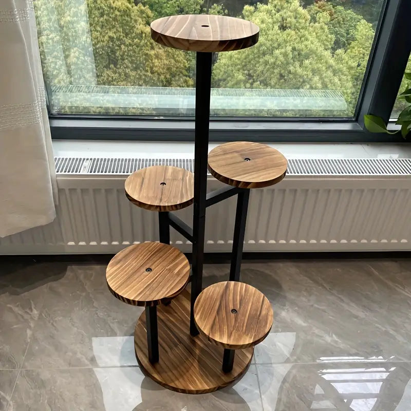 Round 6-Tier Wooden Plant Stand for Displaying Verdura