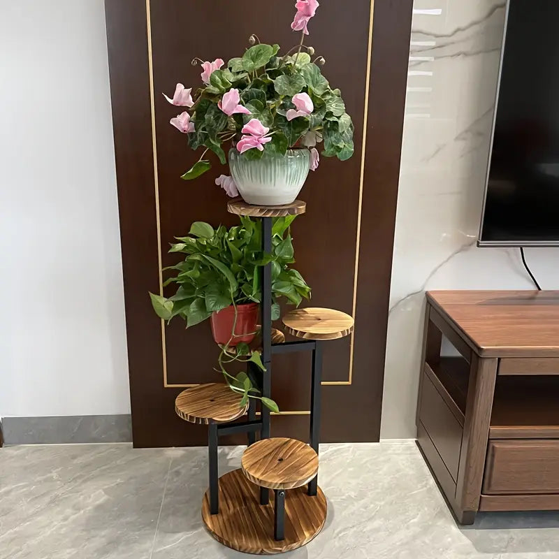 Round 6-Tier Wooden Plant Stand for Displaying Verdura