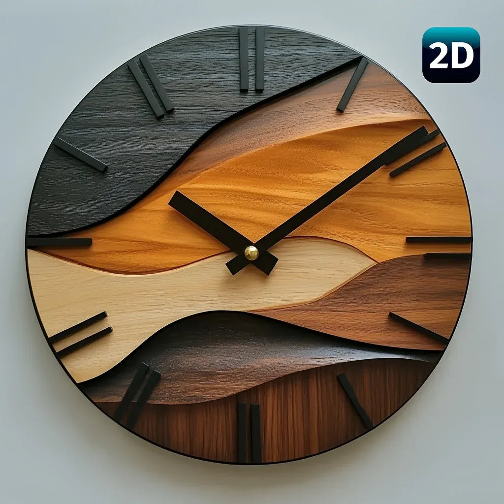Round Glass Wall Clock with Nordic Faux Wood Grain Design