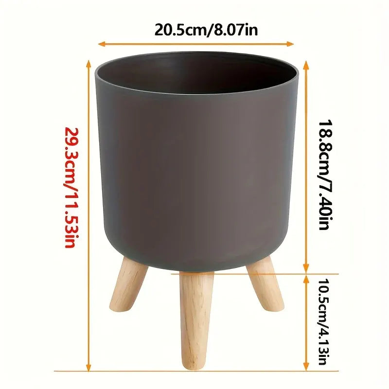 Round Planter with Wooden Stand | Modern Indoor & Outdoor Decorative Plant Pot