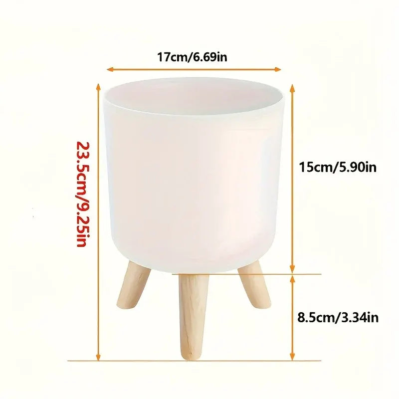 Round Planter with Wooden Stand | Modern Indoor & Outdoor Decorative Plant Pot