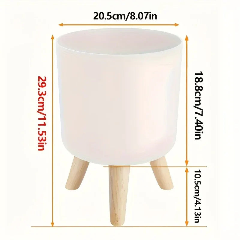 Round Planter with Wooden Stand | Modern Indoor & Outdoor Decorative Plant Pot