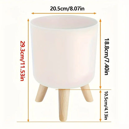 Round Planter with Wooden Stand | Modern Indoor & Outdoor Decorative Plant Pot