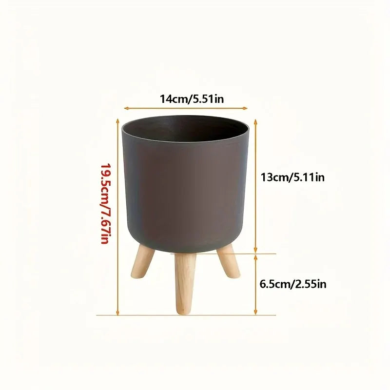 Round Planter with Wooden Stand | Modern Indoor & Outdoor Decorative Plant Pot