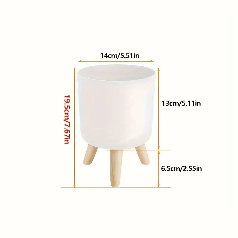 Round Planter with Wooden Stand | Modern Indoor & Outdoor Decorative Plant Pot