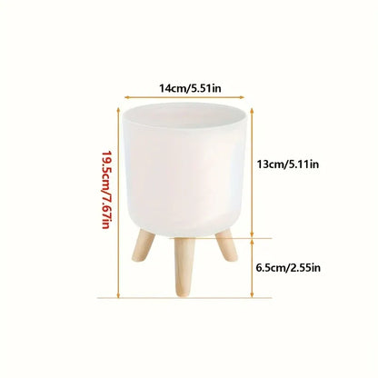 Round Planter with Wooden Stand | Modern Indoor & Outdoor Decorative Plant Pot