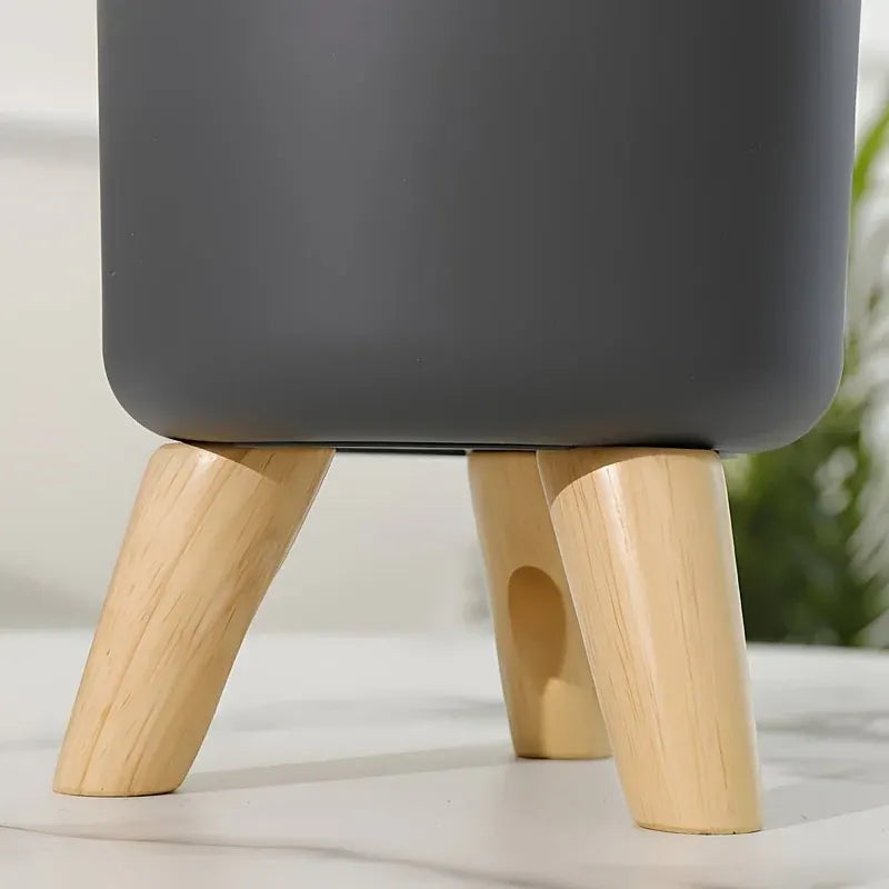 Round Planter with Wooden Stand | Modern Indoor & Outdoor Decorative Plant Pot
