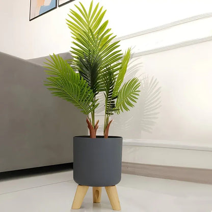 Round Planter with Wooden Stand | Modern Indoor & Outdoor Decorative Plant Pot