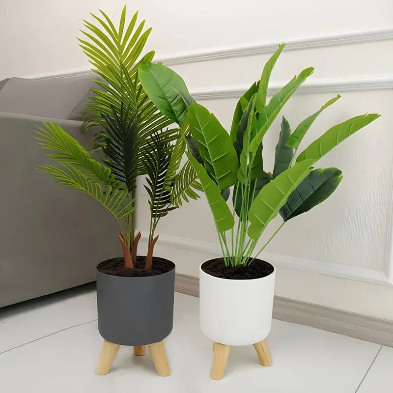 Round Planter with Wooden Stand | Modern Indoor & Outdoor Decorative Plant Pot