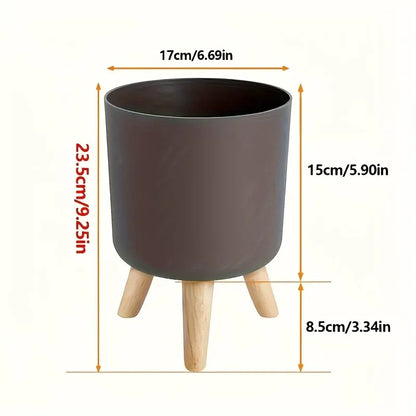 Round Planter with Wooden Stand | Modern Indoor & Outdoor Decorative Plant Pot