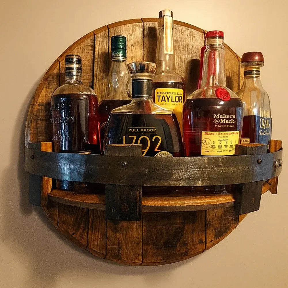 Round Timber Barrel Wall-Mounted Display Shelf Unit