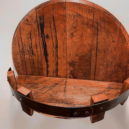 Round Timber Barrel Wall-Mounted Display Shelf Unit