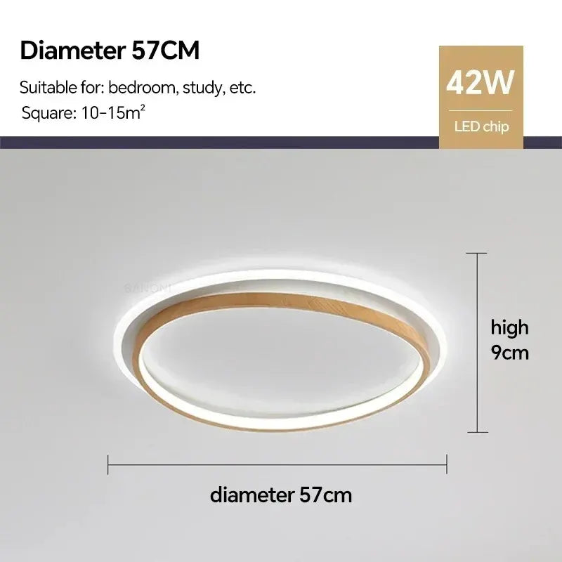Round Walnut & Gold LED Flush Mount Ceiling Light, Modern Design