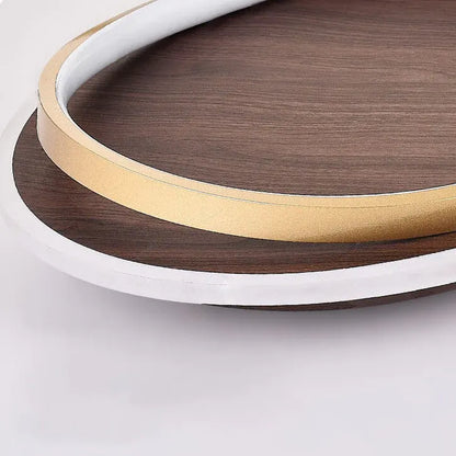 Round Walnut & Gold LED Flush Mount Ceiling Light, Modern Design